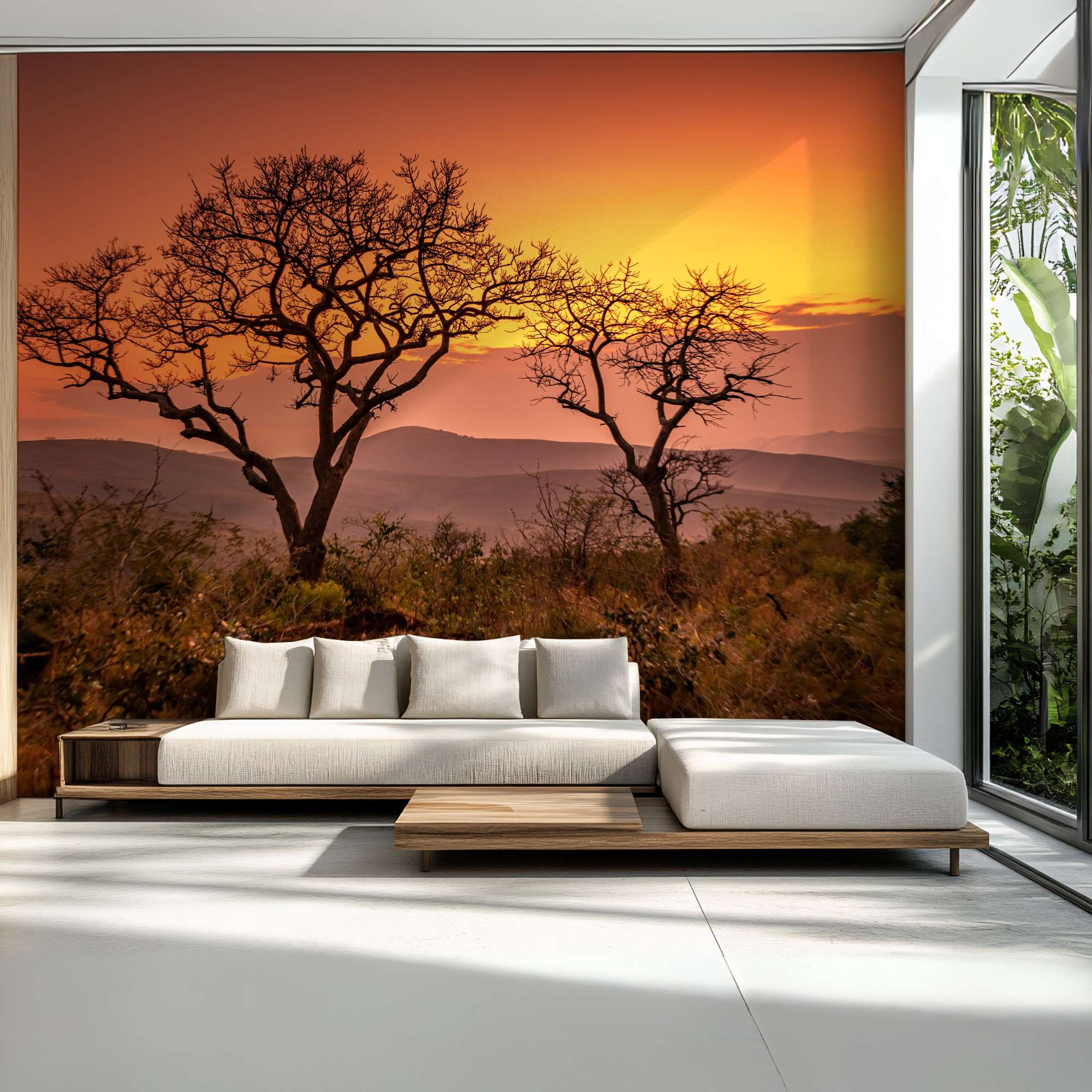 Fotobehang Afrikaanse Savanne bij Zonsondergang