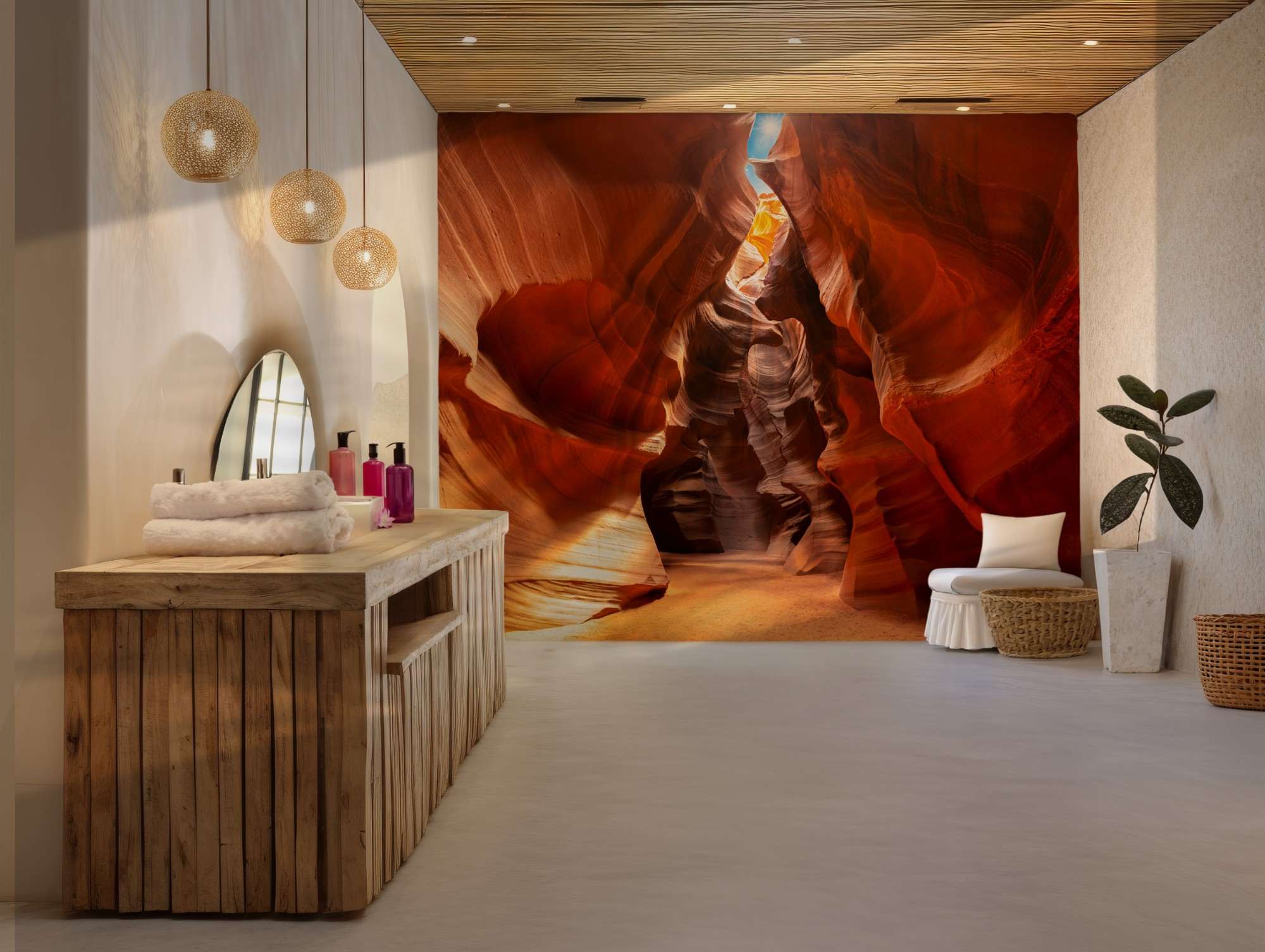 Fotobehang Antelope Canyon met Wandelpad en Lichtstralen
