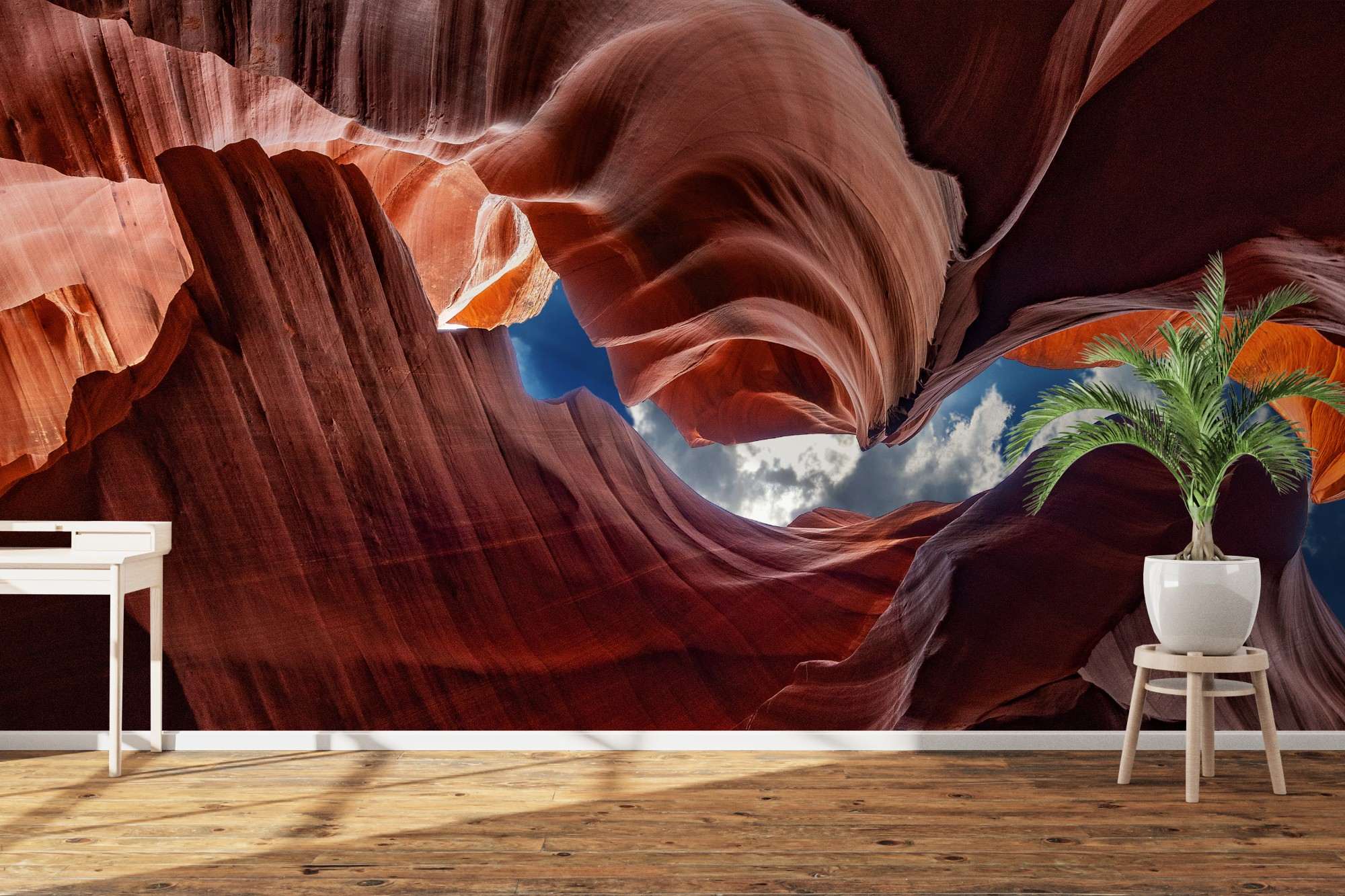 Fotobehang Antelope Canyon Panorama met Blauwe Lucht