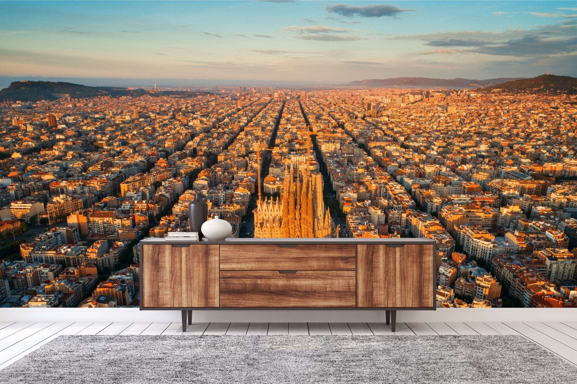 Fotobehang Barcelona Skyline met Sagrada Familia