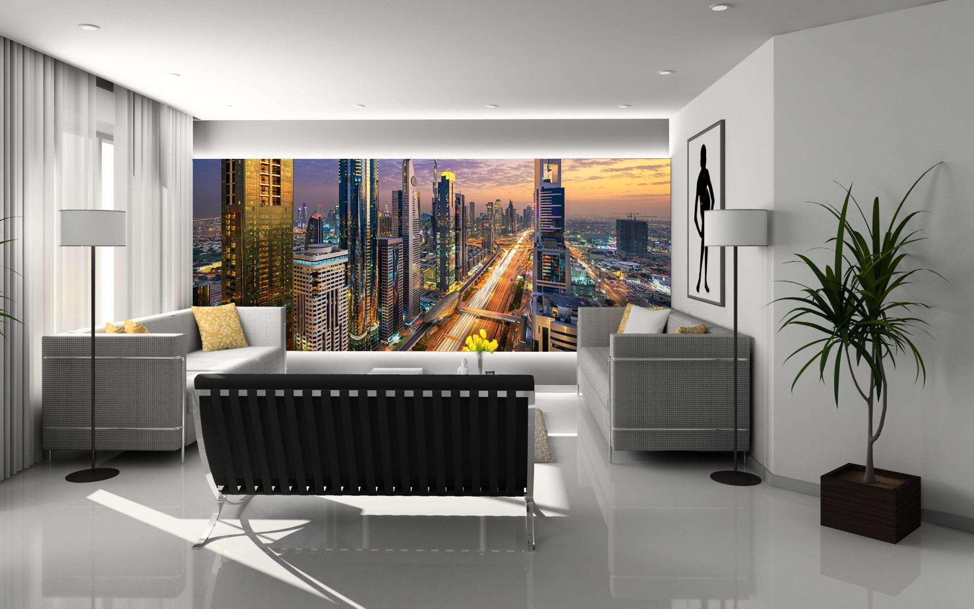 Dubai, Dubai skyline, moderne architectuur, waterfront, wolkenkrabbers, Verenigde Arabische Emiraten, stadsgezicht, fotobehang Dubai