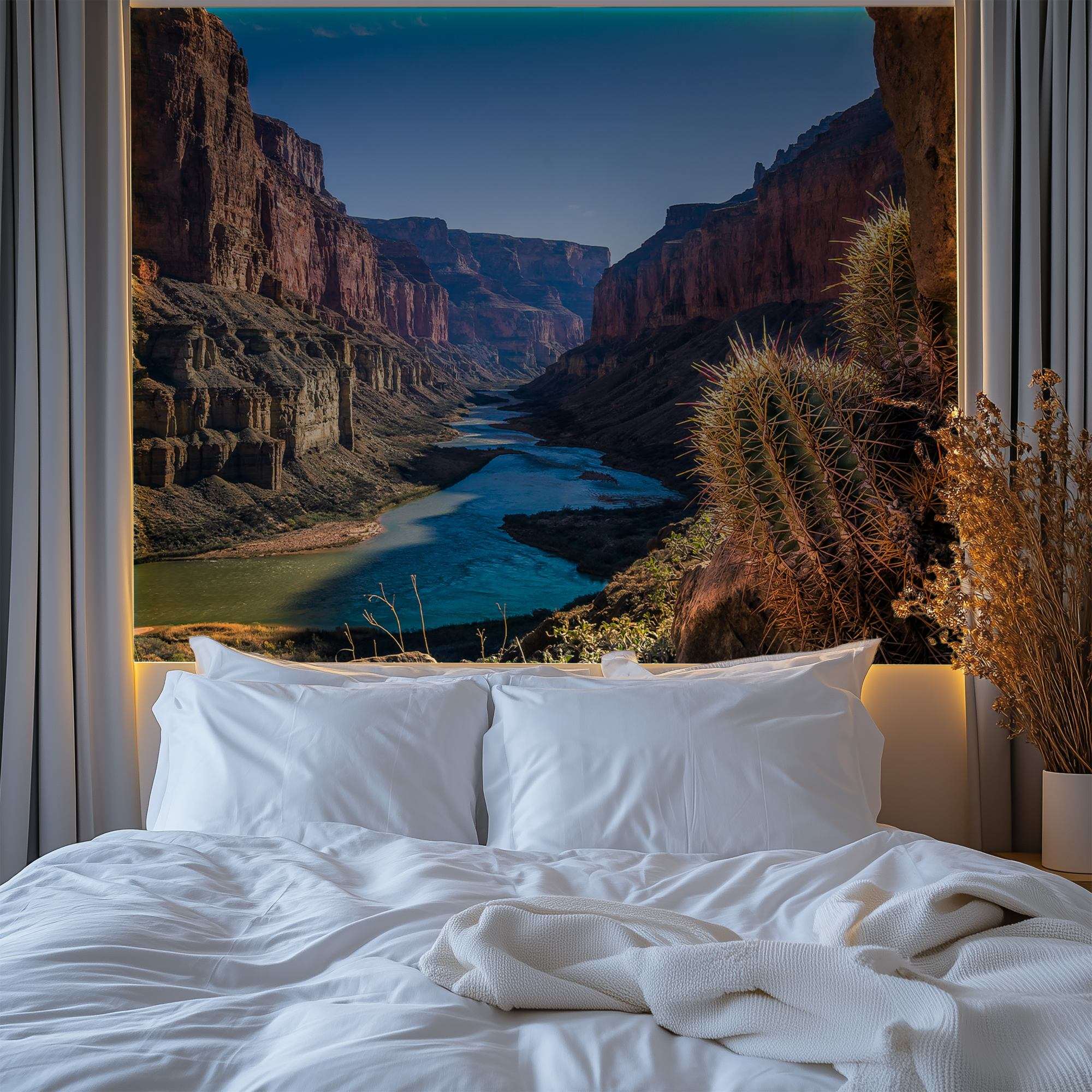 Fotobehang Grand Canyon met Colorado River en Cactussen