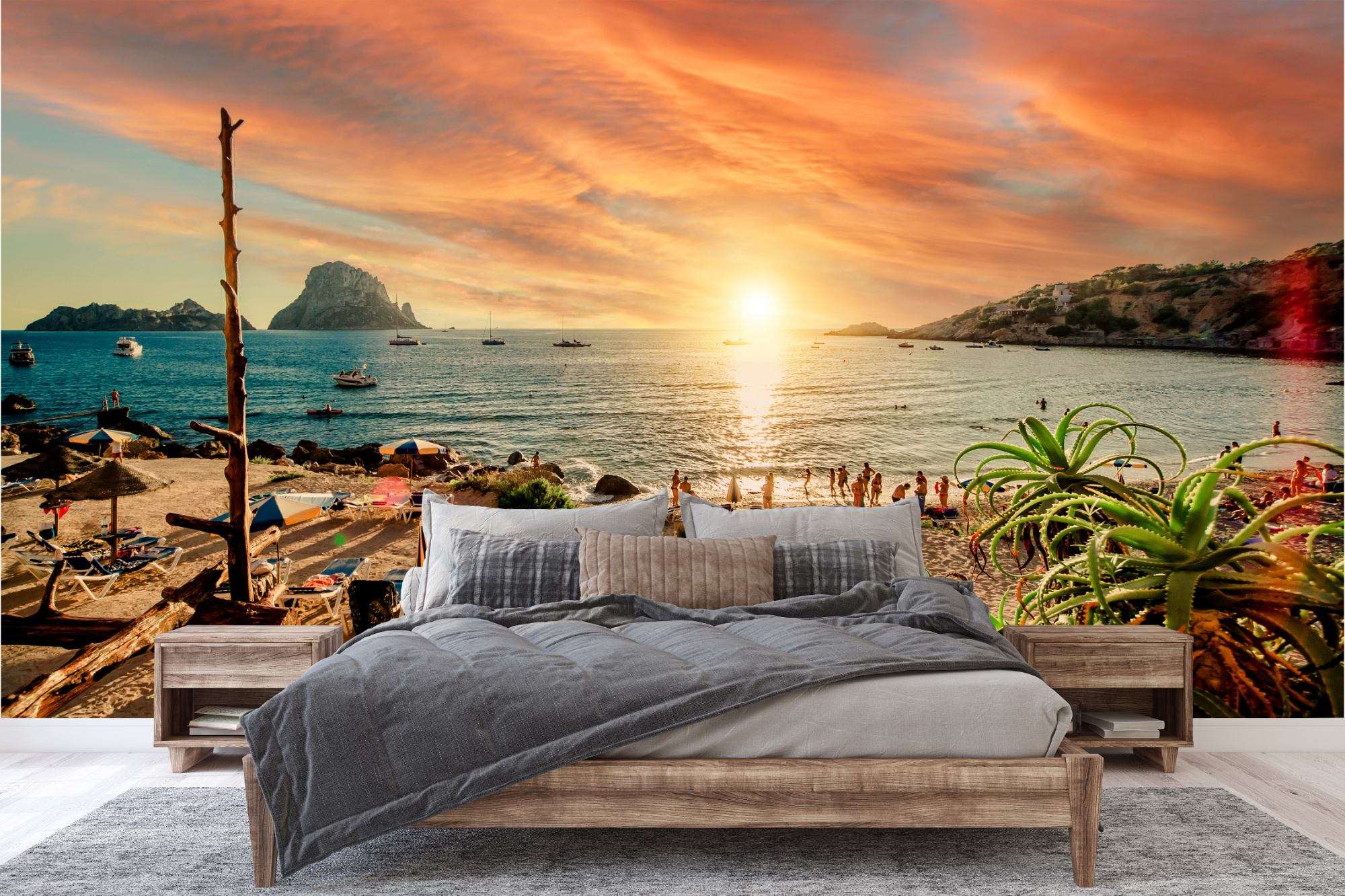 Fotobehang Ibiza Stad bij Zonsondergang met Reflectie