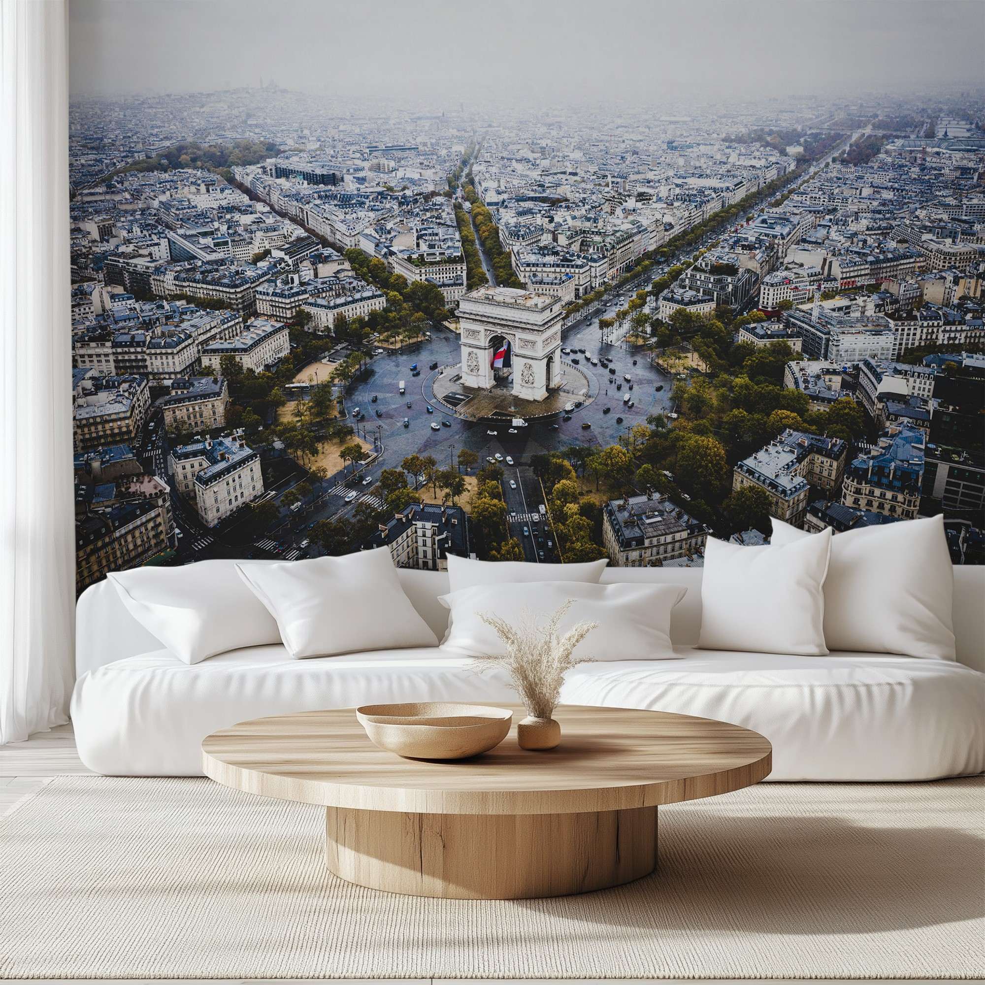 Fotobehang Luchtfoto Parijs met Arc de Triomphe
