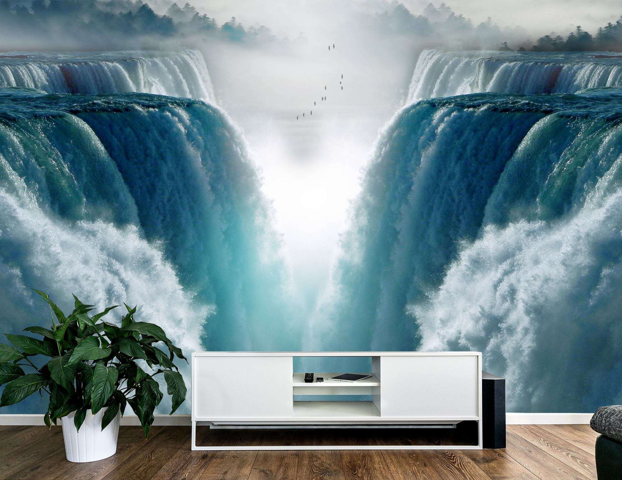 Fotobehang Monumentale Symmetrische Waterval
