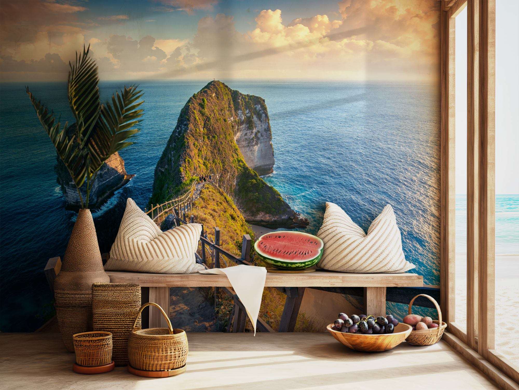 Fotobehang Nusa Penida Kliffen met Turquoise Zee