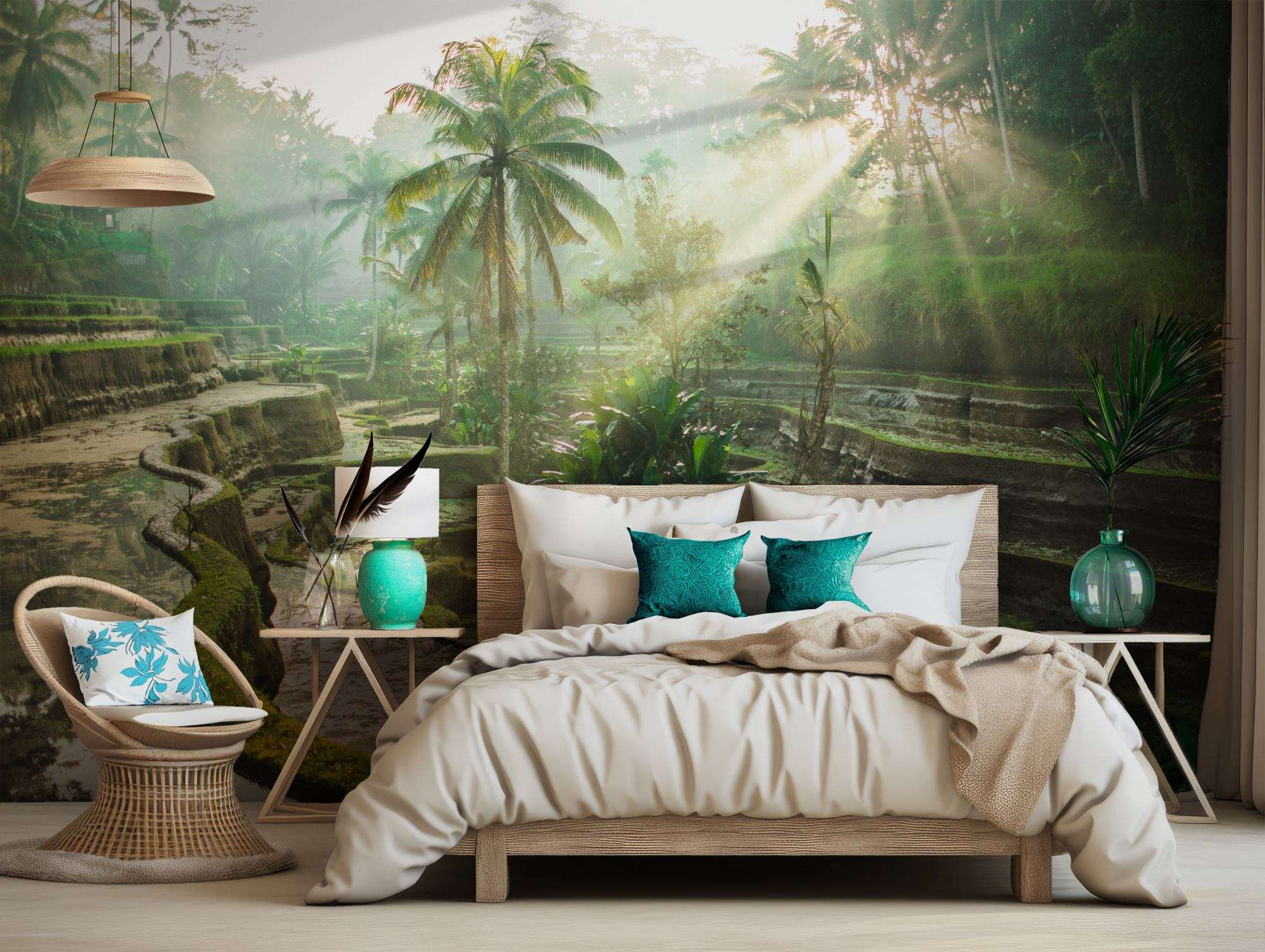 Fotobehang Bali Rijstterrassen bij Ochtendlicht