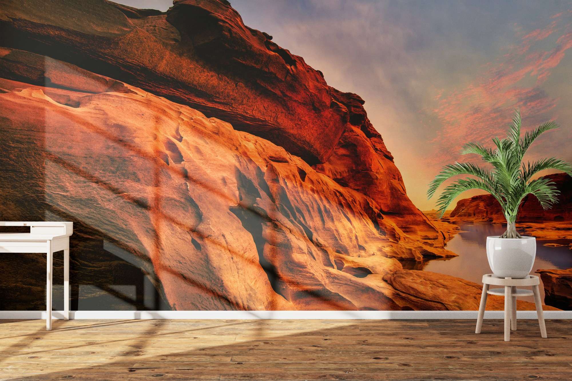 Fotobehang Rotsformaties langs Colorado River in Avondlicht