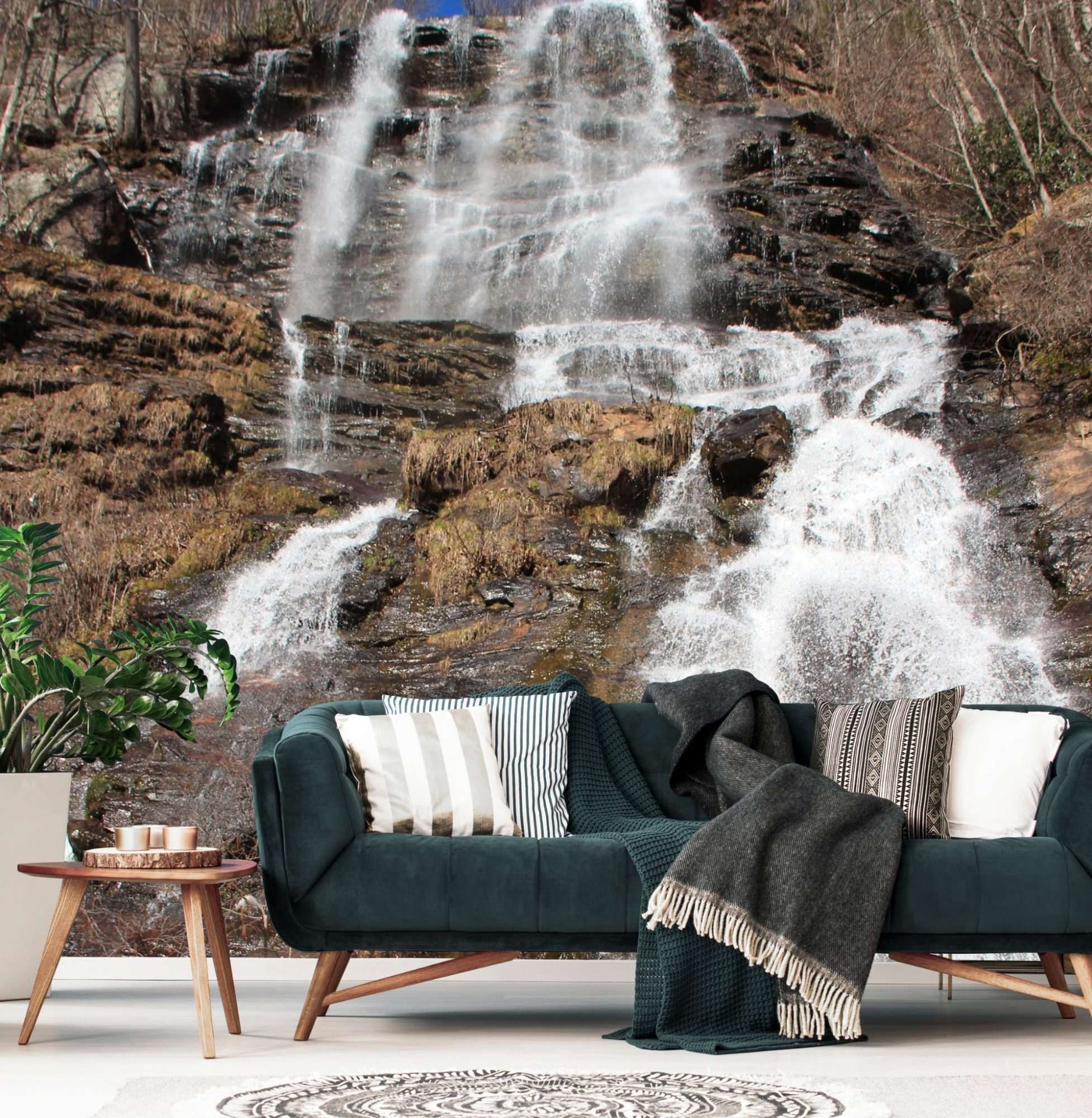 Fotobehang Rotswaterval met Meerdere Waterstromen