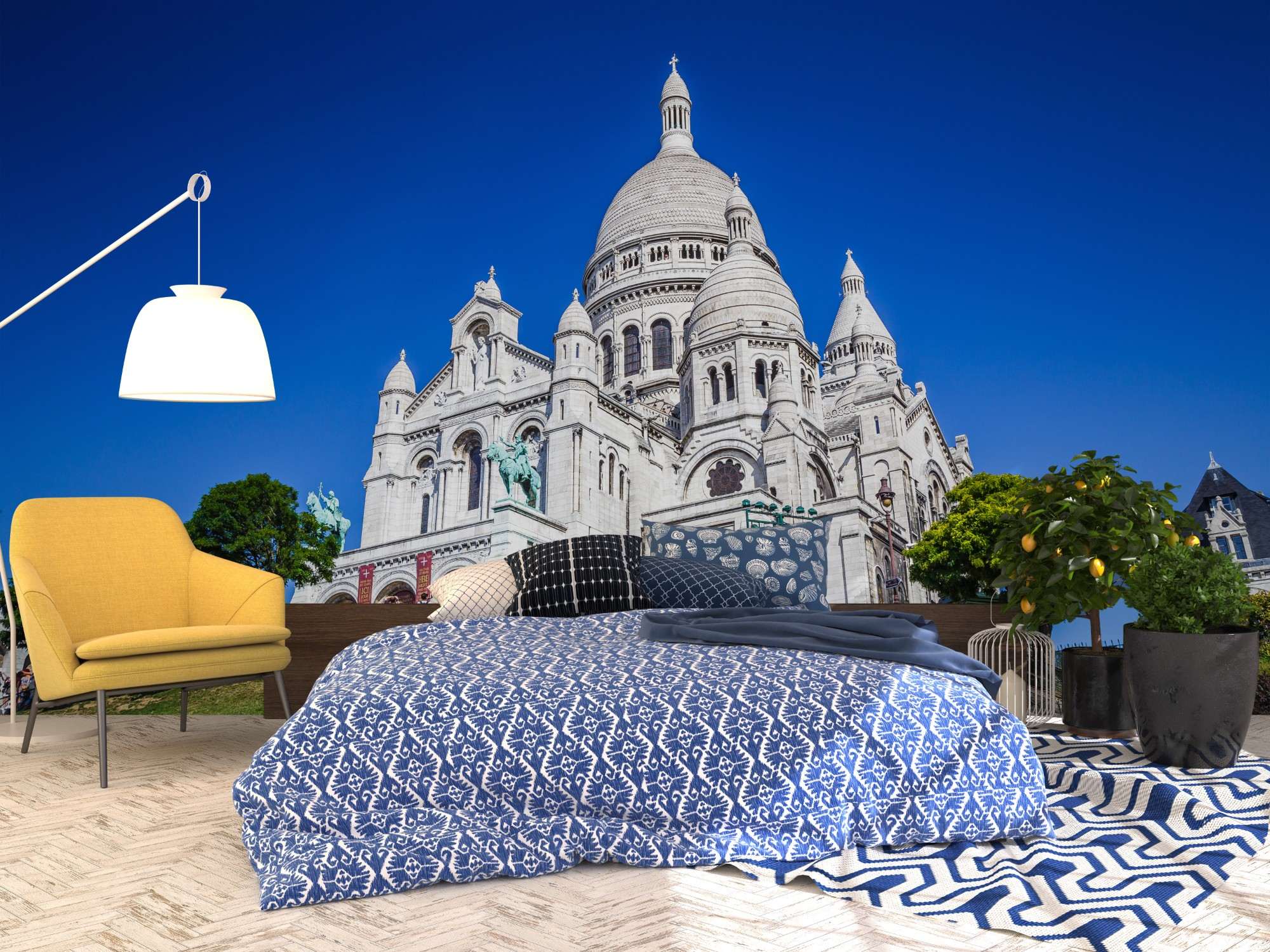 Fotobehang Sacré-Cœur onder Diepblauwe Lucht