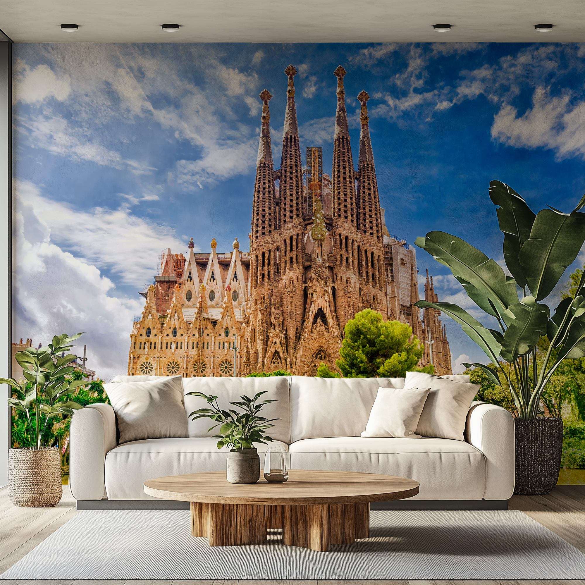 Fotobehang Sagrada Familia Barcelona met Blauwe Lucht