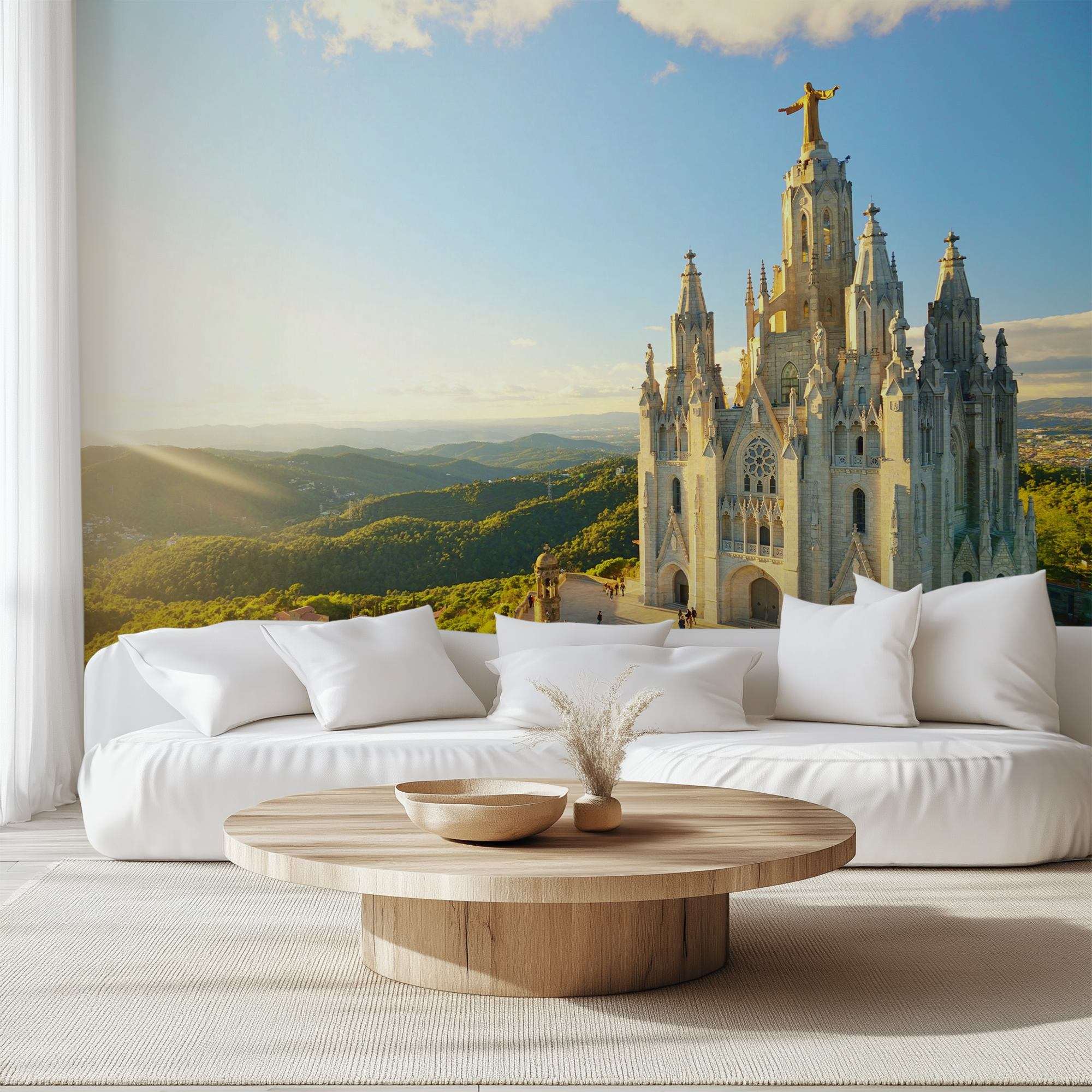 Fotobehang Tibidabo Kerk Barcelona bij Zonsondergang