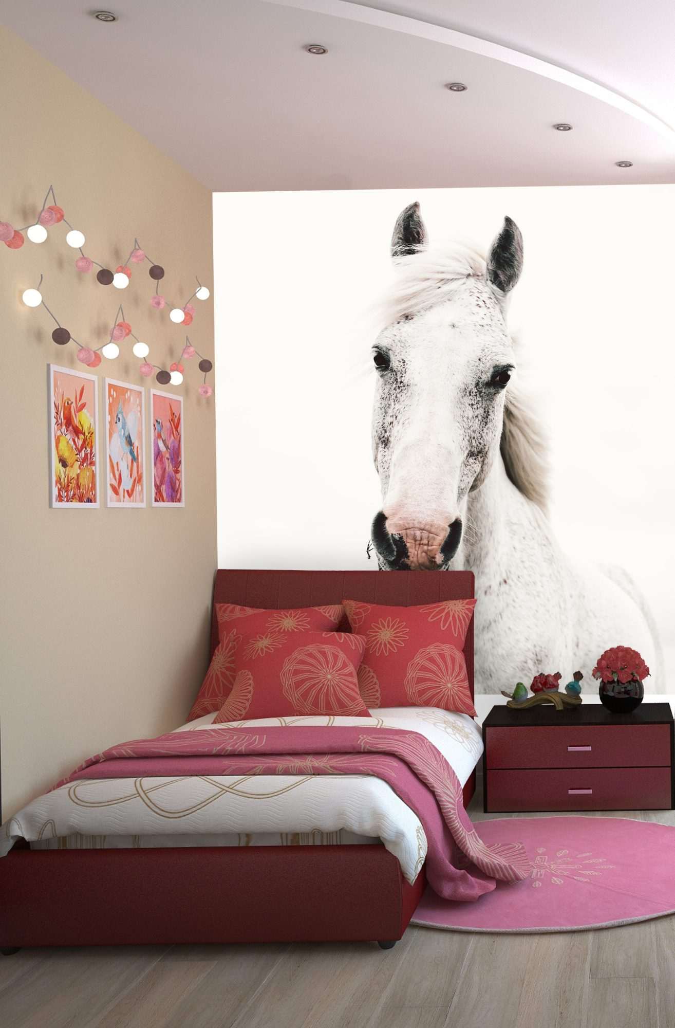 Fotobehang Wit Paard op Lichte Achtergrond