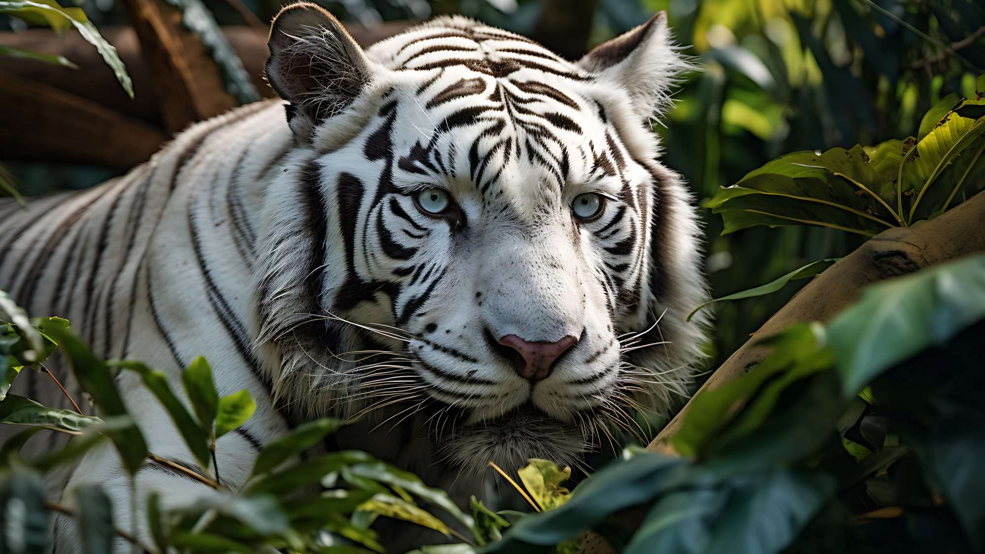 Fotobehang Witte Tijger in het Groen - Afbeelding 2