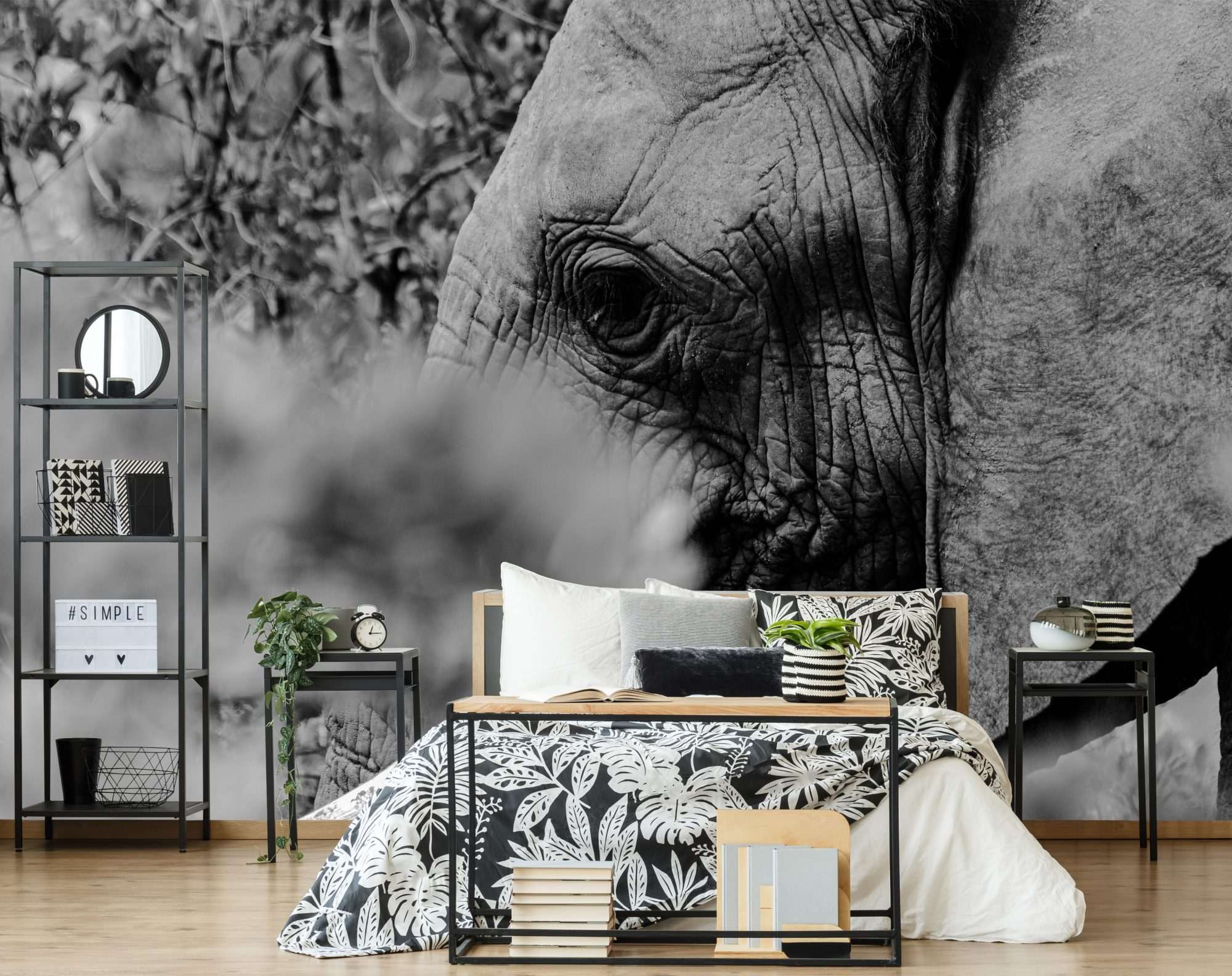 Fotobehang Zwart-Wit Portret van Olifant