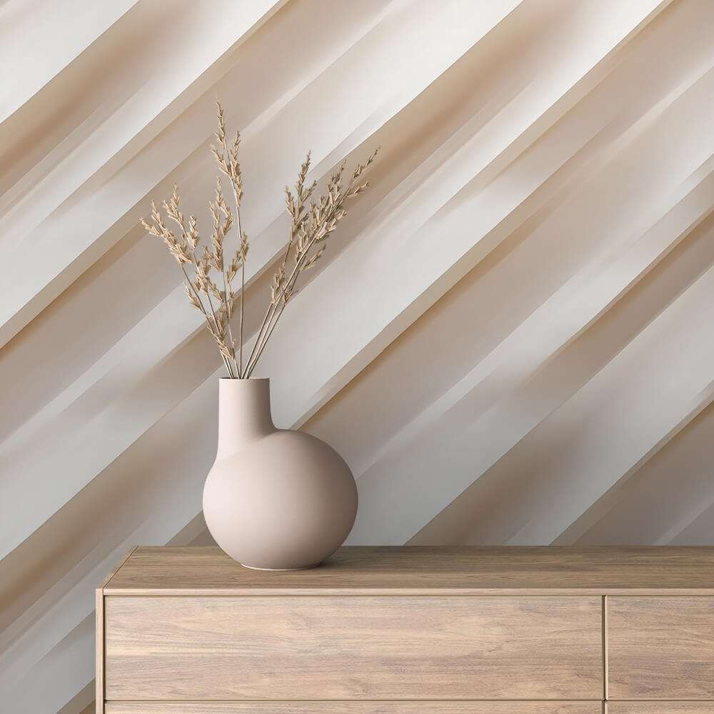 Fotobehang 3D Diagonale Panelen Beige