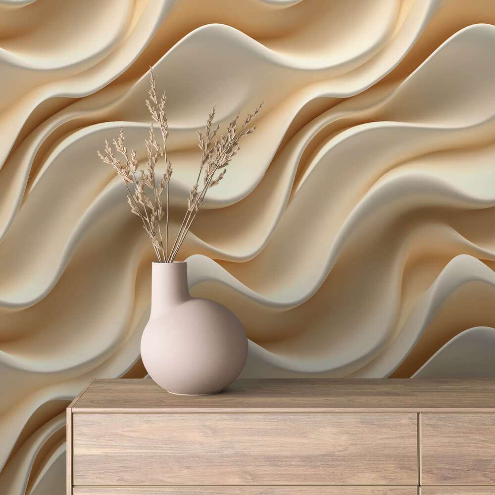 Fotobehang 3D Zachte Golven Beige