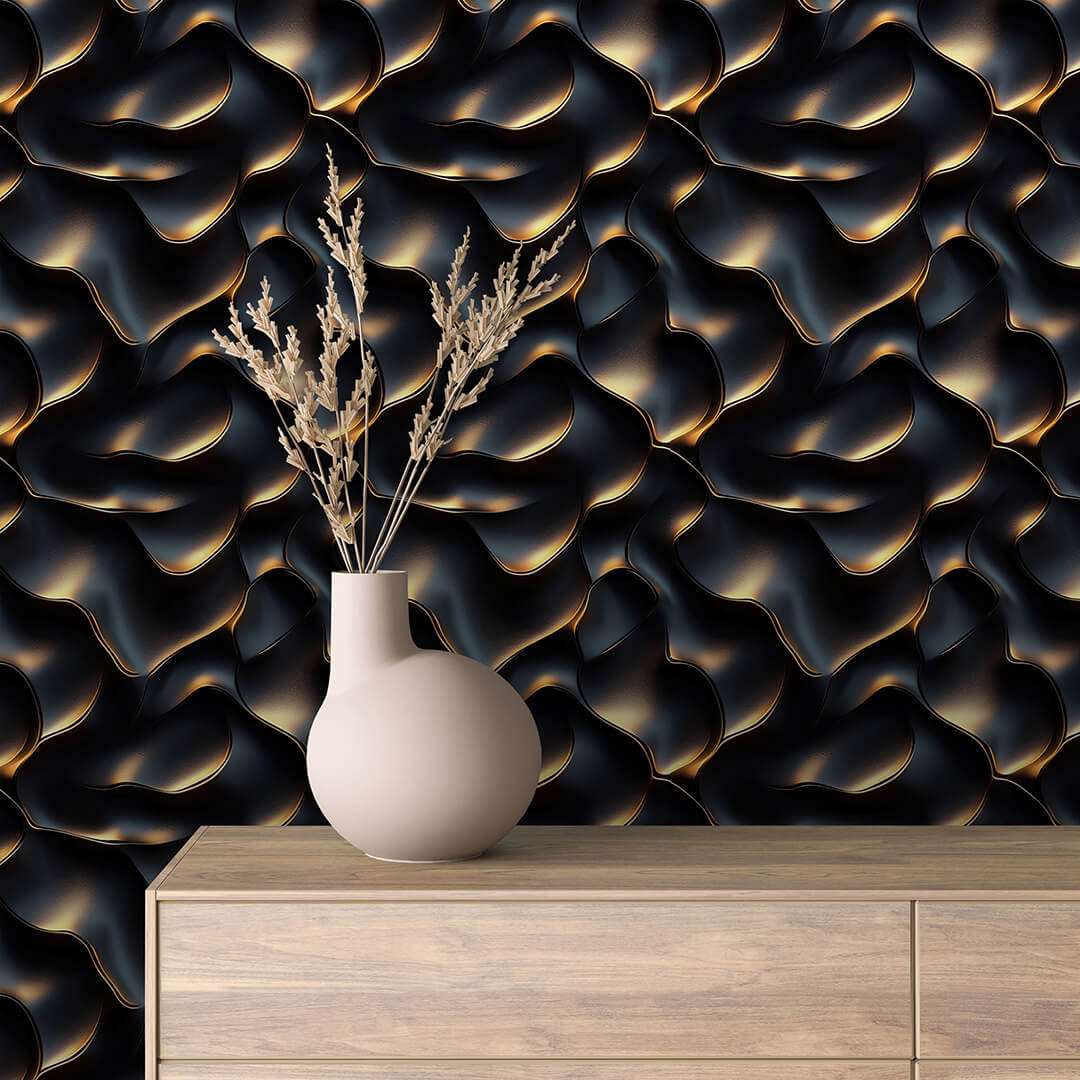 Fotobehang 3D Zwart Goud Organisch Patroon