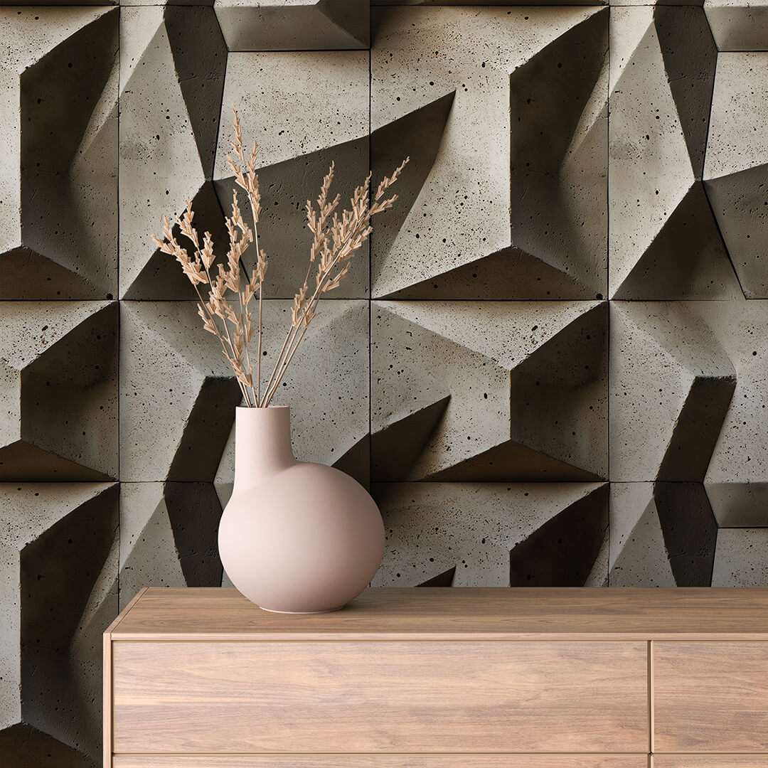 Fotobehang Abstracte Betonpanelen met 3D Vlakken