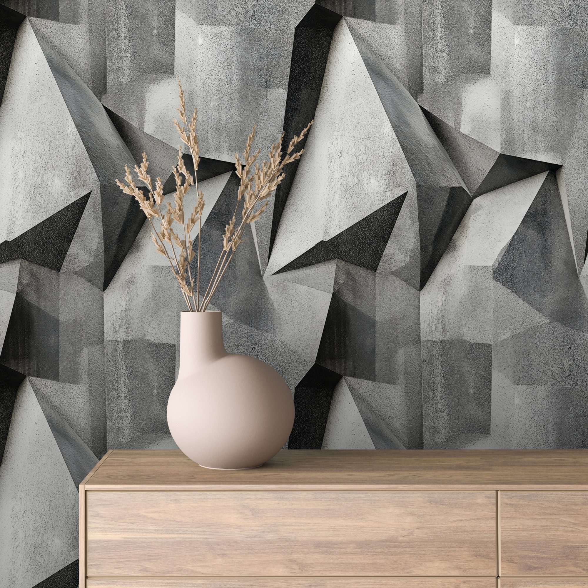 Fotobehang Geometrisch Steenreliëf in Grijstinten