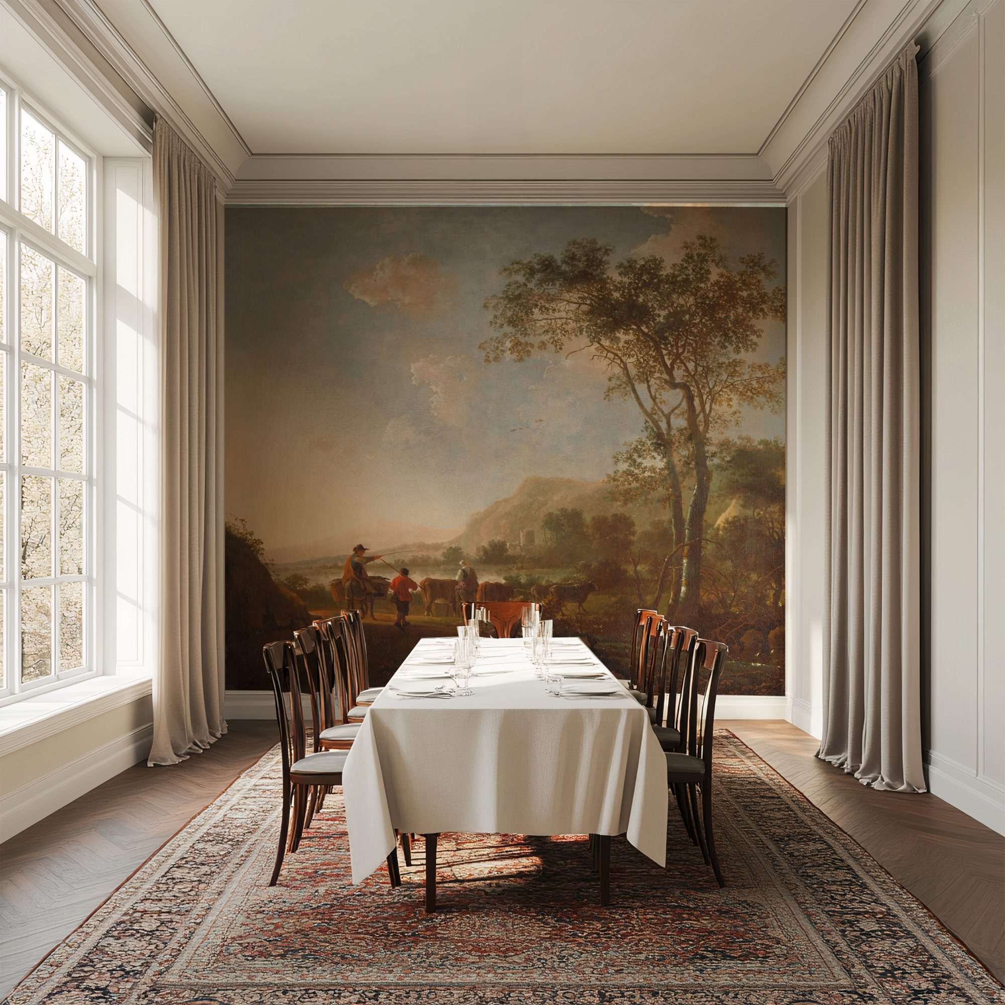 Fotobehang Klassiek Rivierlandschap met Herders en Vee uit het Rijksmuseum