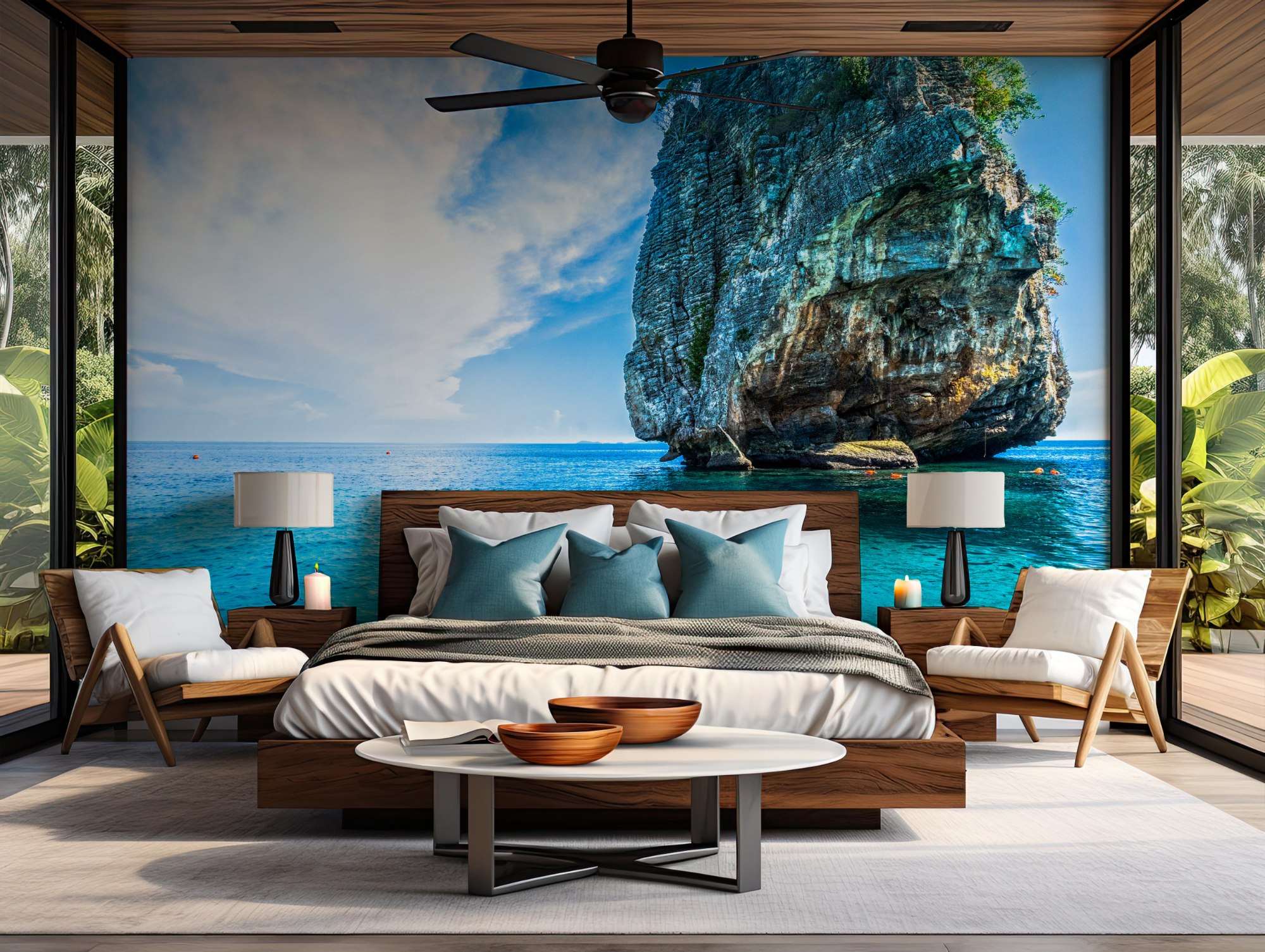 Fotobehang Azuren Rots in Heldere Turquoise Zee