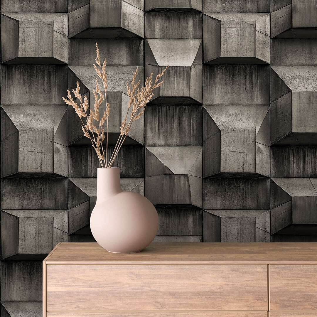 Fotobehang Beton Reliëf met Kubistische Blokstructuur