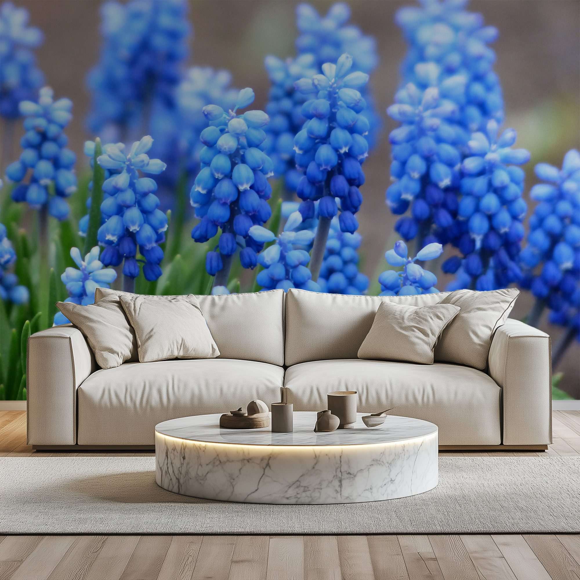Fotobehang Blauwe Druifhyacinten in Voorjaarsbloei