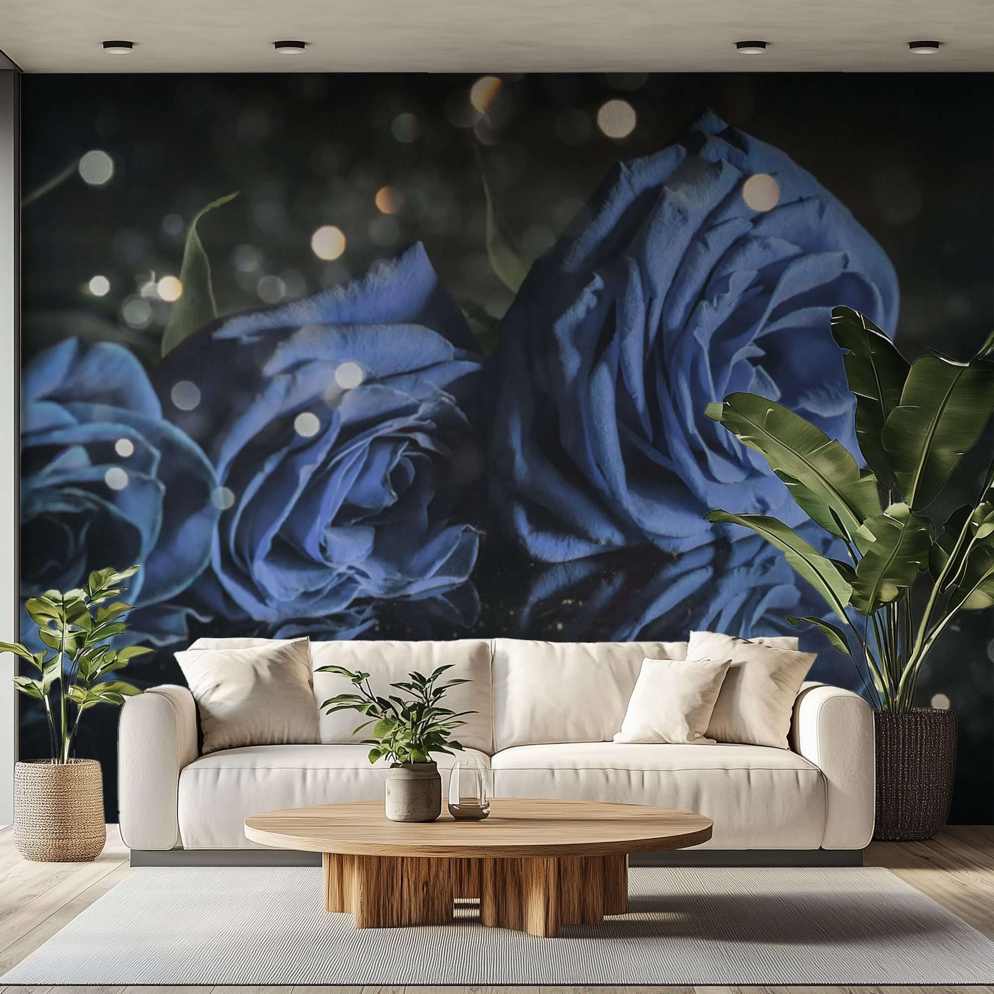 Fotobehang Blauwe Rozen in Avondlicht