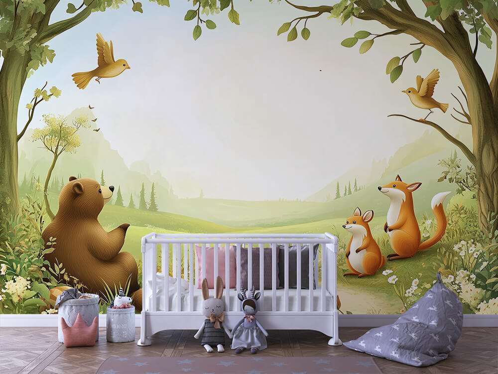 Fotobehang Bosdieren in Open Landschap voor de Kinderkamer