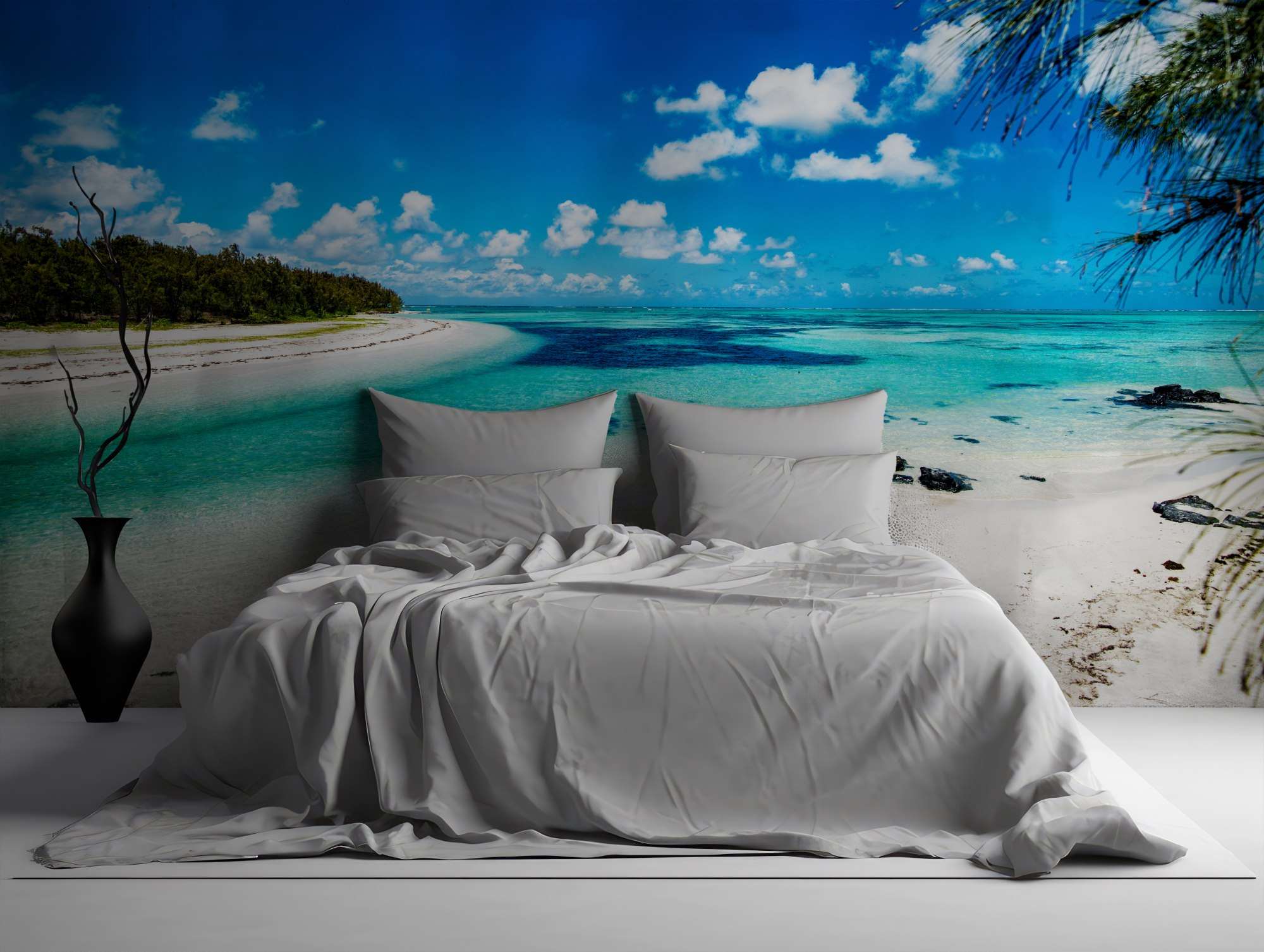 Fotobehang Caribisch Wit Strand met Helderblauwe Zee