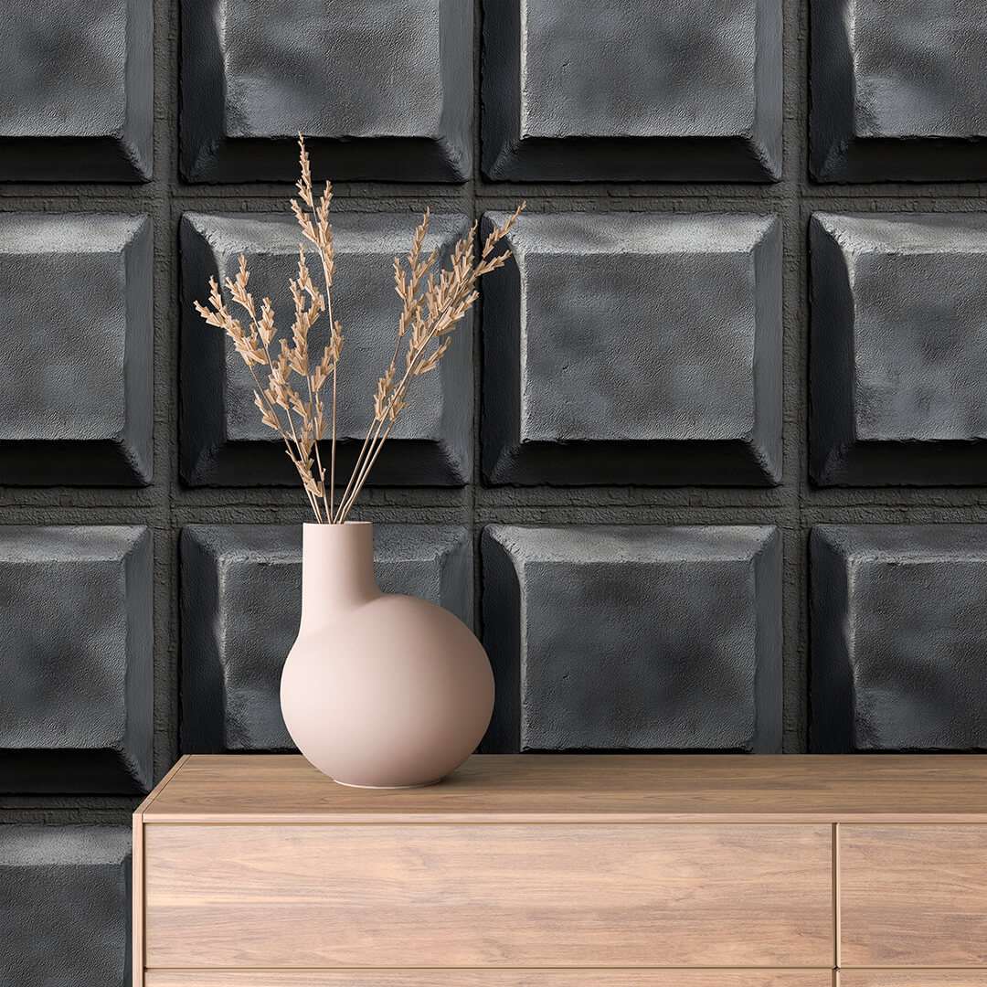 Fotobehang Donker Beton met Kubusvormig Reliëf
