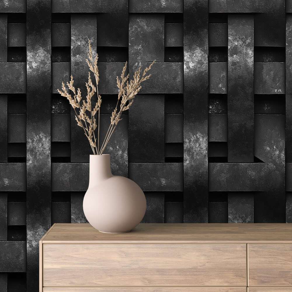 Fotobehang Donkere Metalen Panelen met Geometrisch Raster