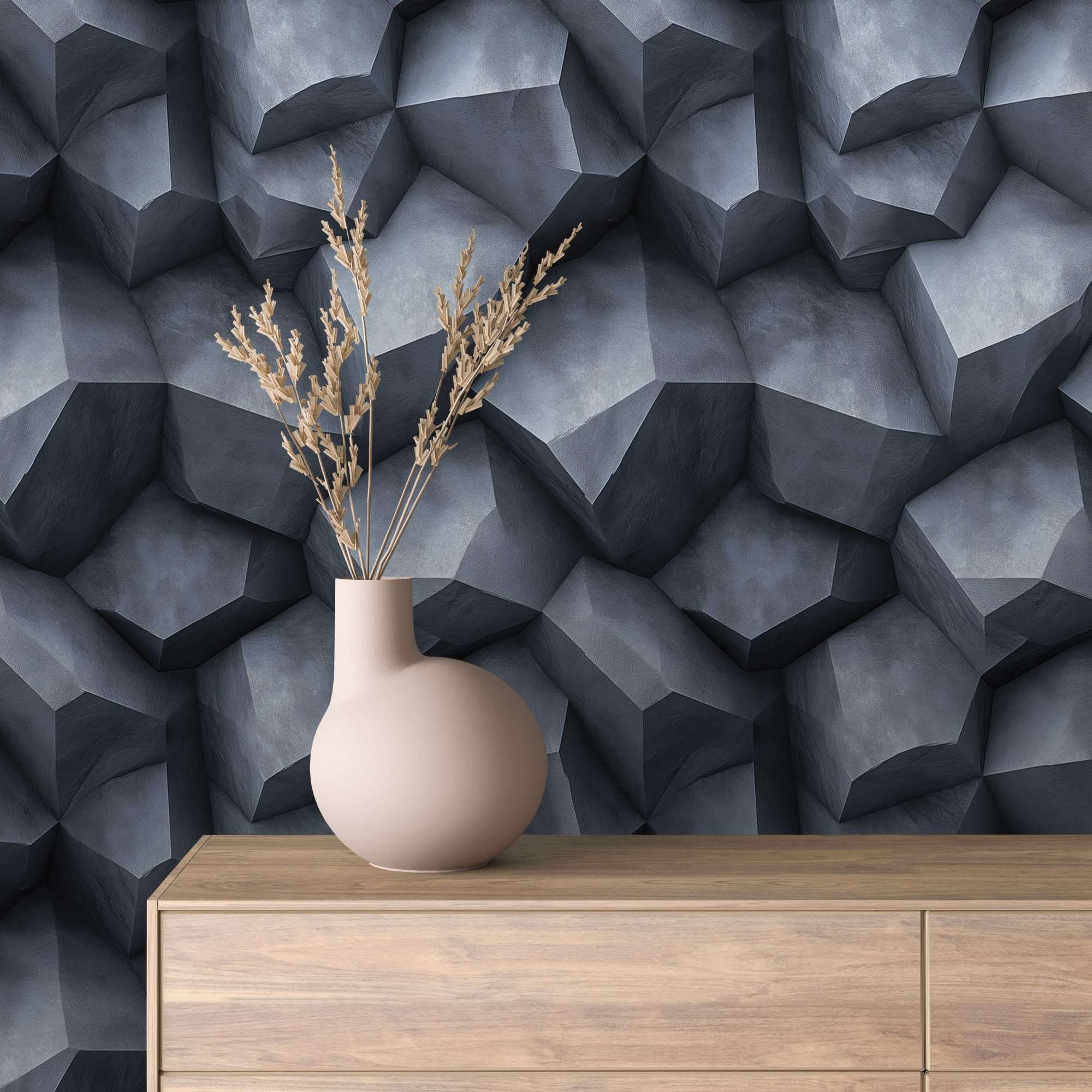 Fotobehang 3D Steenstructuur met Geometrische Rotsvormen