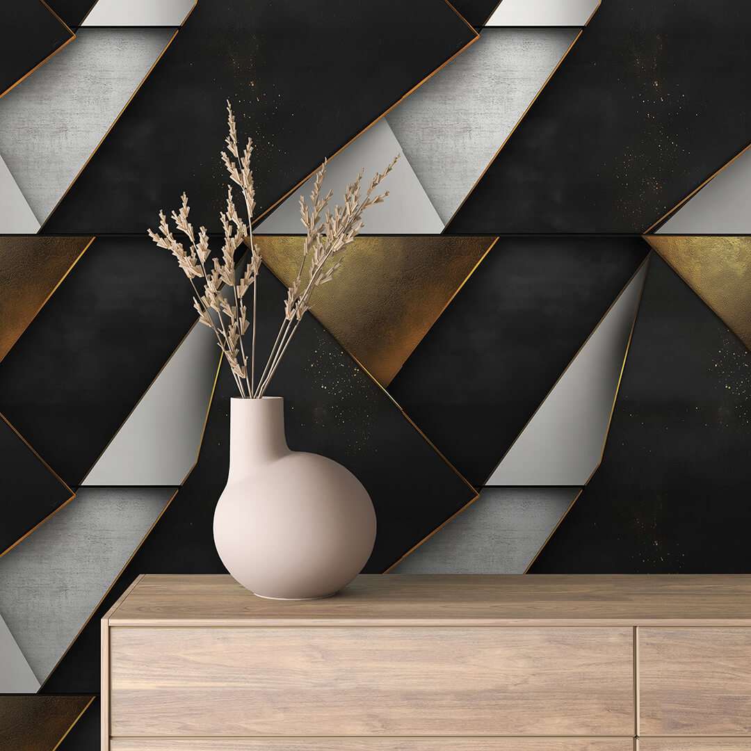 Fotobehang Geometrische Panelen Zwart Goud