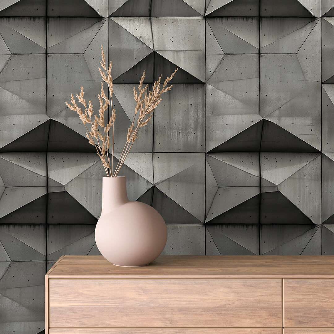 Fotobehang Geometrische Betonpanelen met Driehoekstructuur