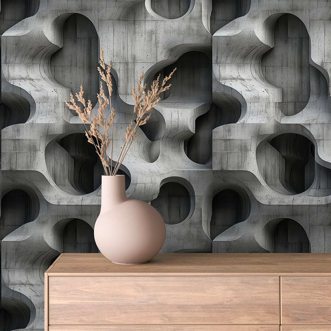 Fotobehang Geometrische Betonwand met Organisch Reliëf