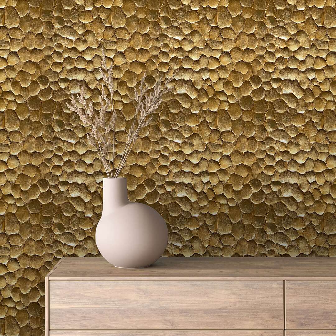 Fotobehang Gouden Honingraat Structuur met Reliëf