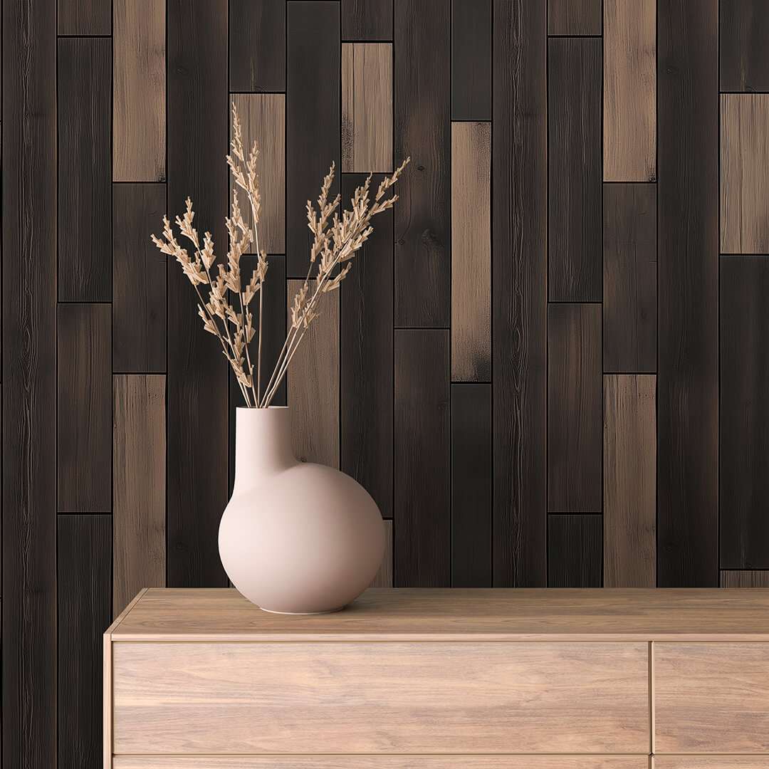 Fotobehang Houten Panelen met Modern Geometrisch Patroon