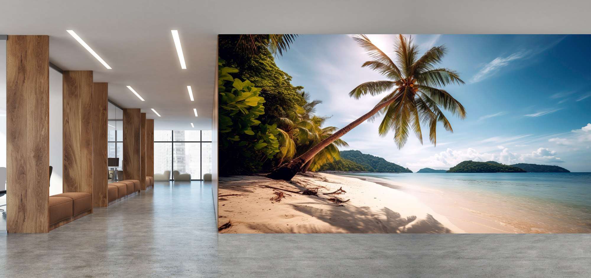Fotobehang Intieme Strandbaai met Palmen