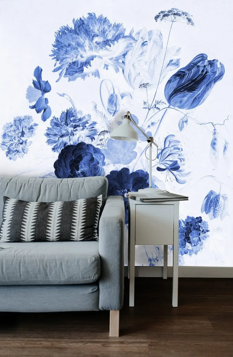 Fotobehang Delftsblauw Stilleven met Bloemen van Jan Davidsz