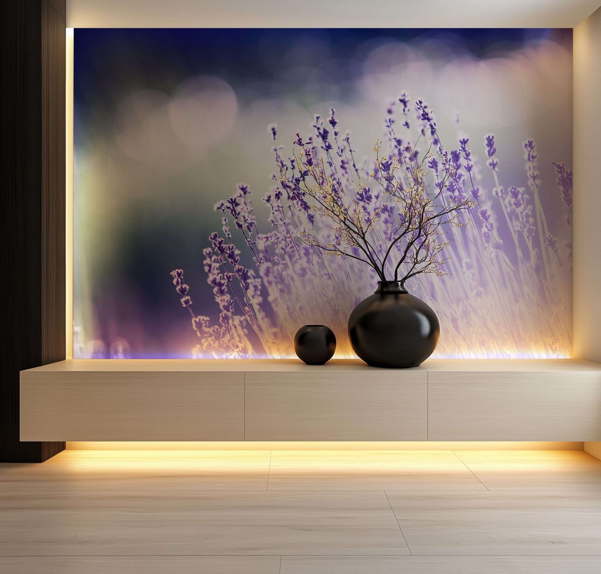 Fotobehang Lavendel Bloemen Close-up in Zacht Licht