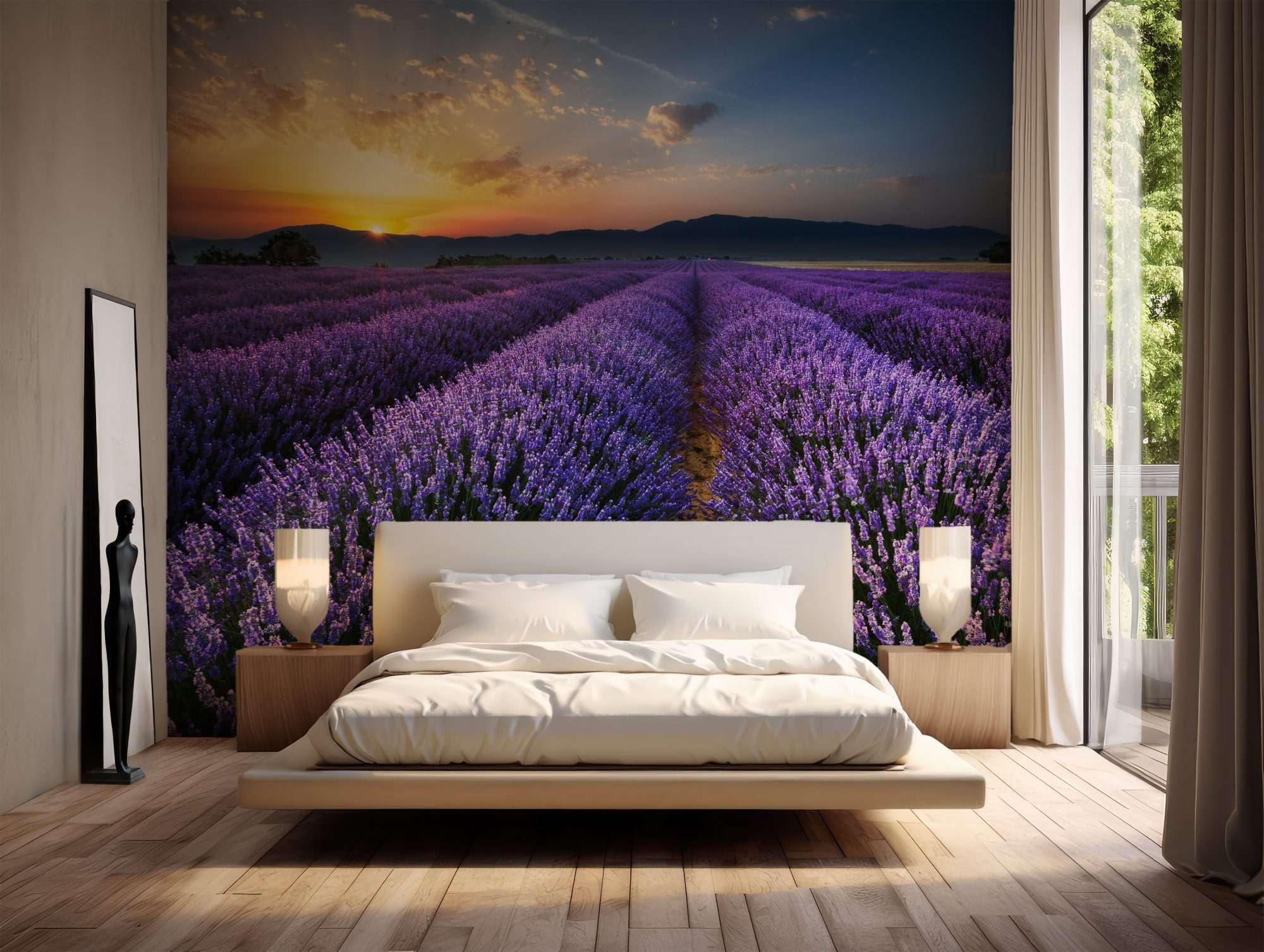 Fotobehang Lavendelvelden bij Zonsondergang