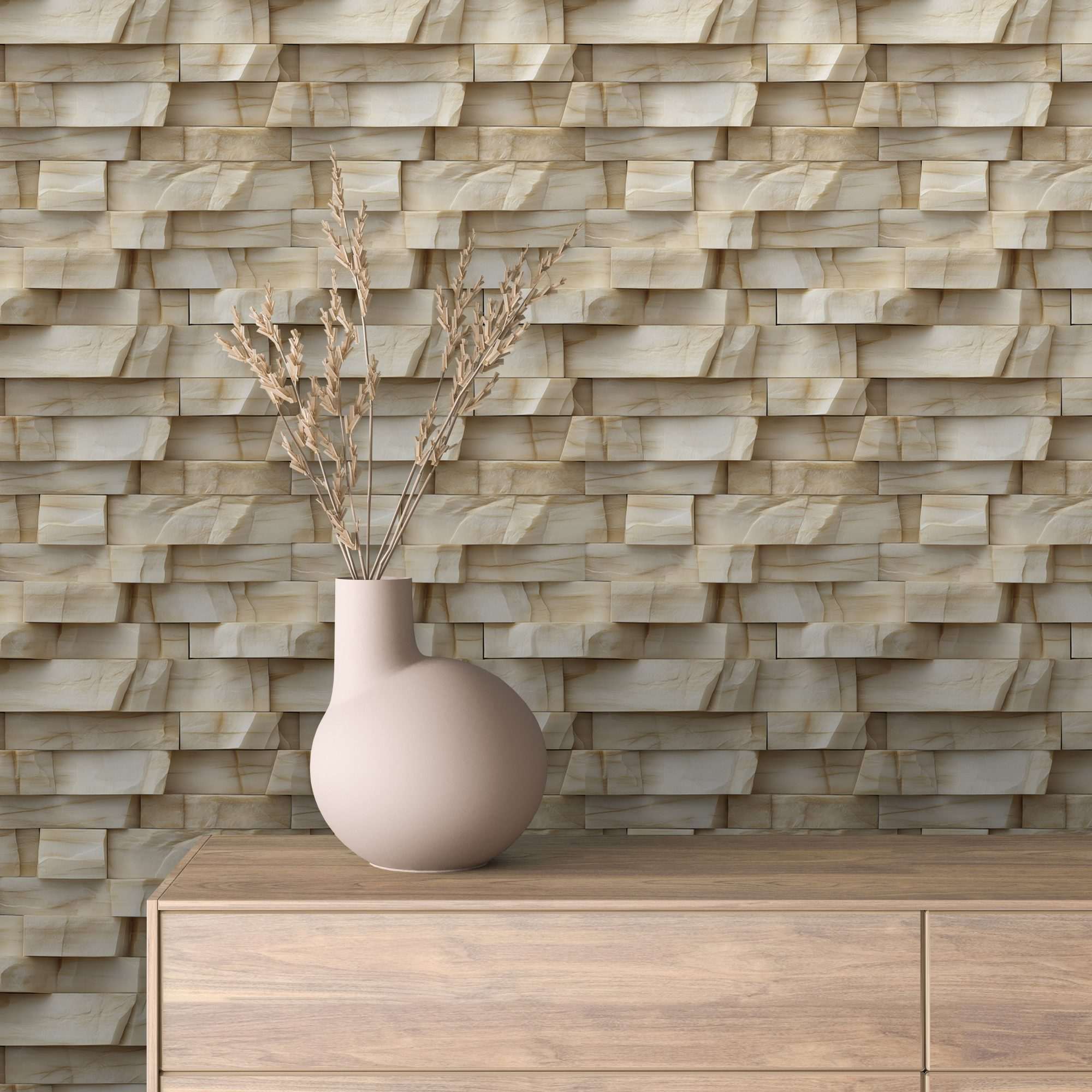 Fotobehang Licht Steenreliëf met Geometrisch Patroon