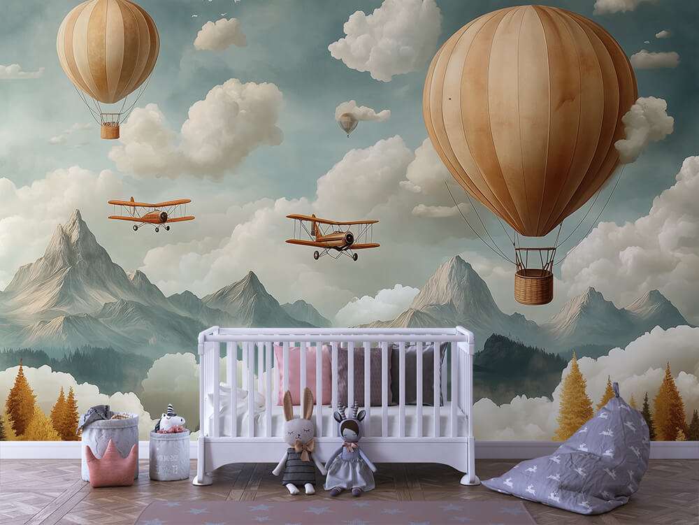 Fotobehang Luchtballonnen boven Berglandschap