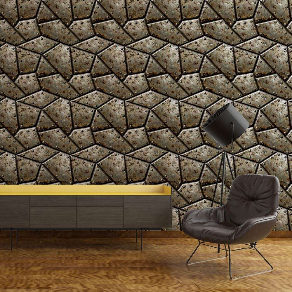Fotobehang Geometrische Metalen Panelen met Industriële Structuur