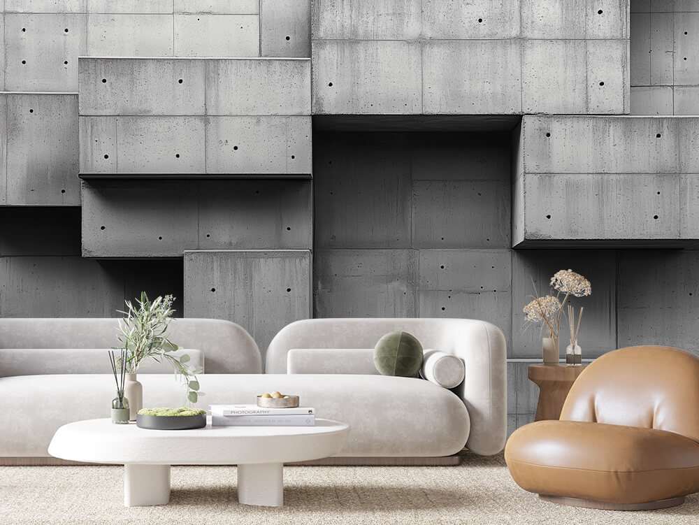 Fotobehang Modern Beton Reliëf met Horizontale Lagen
