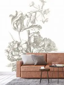 Fotobehang Botanische Pentekening met Bloemen