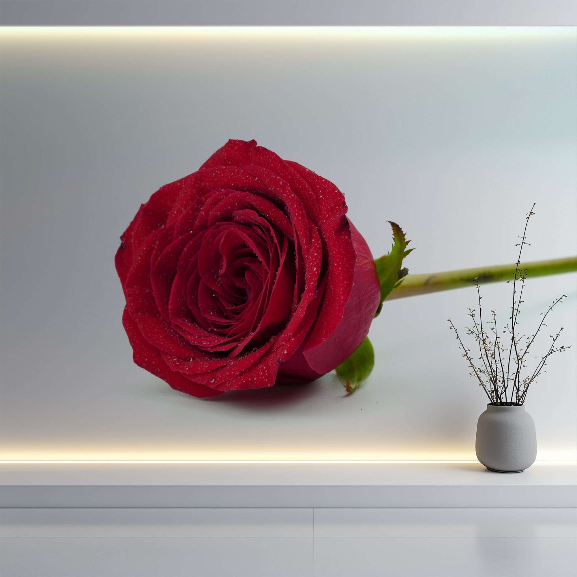 Fotobehang Rode Roos op Witte Achtergrond