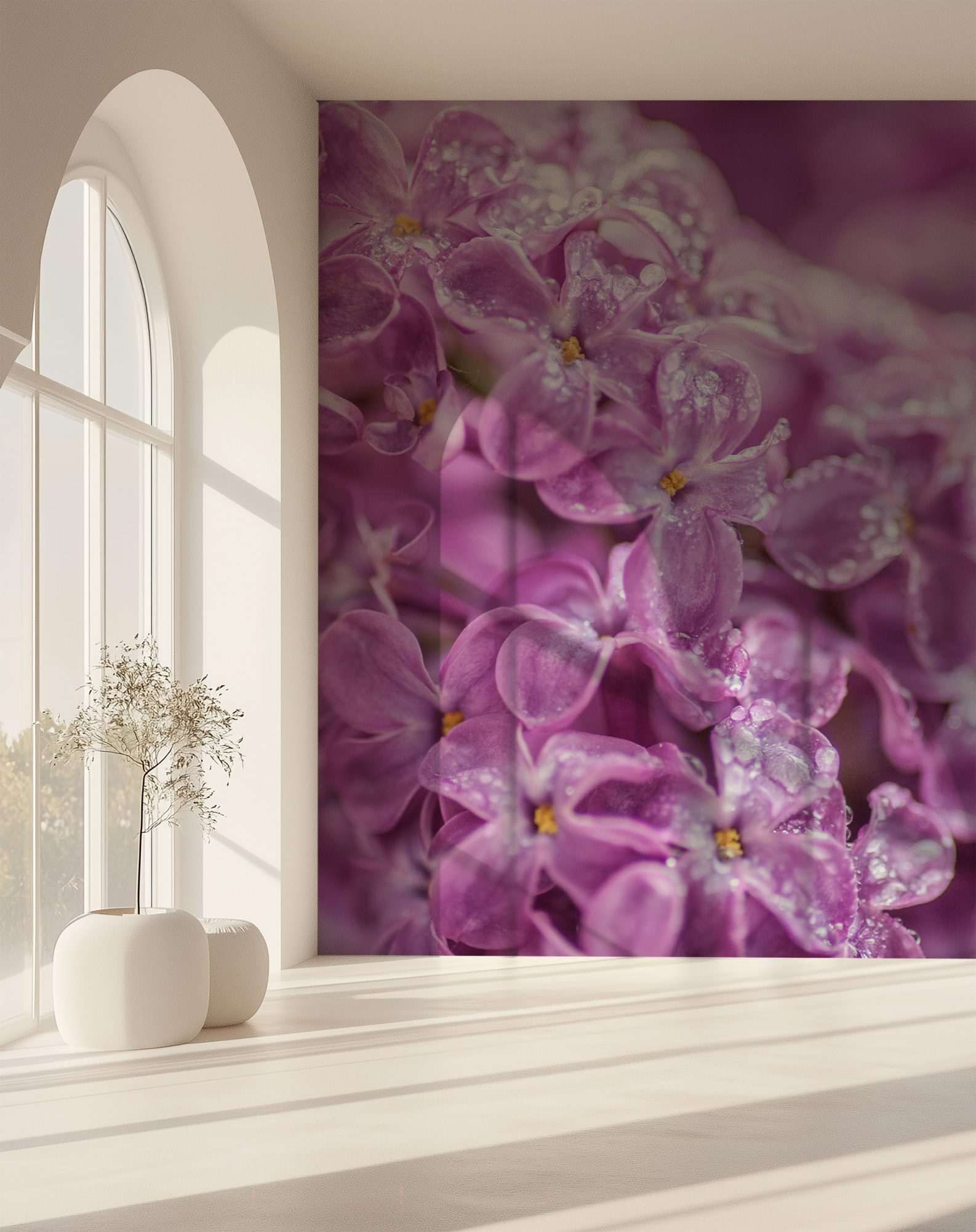 Fotobehang Roze Sering met Dauwdruppels
